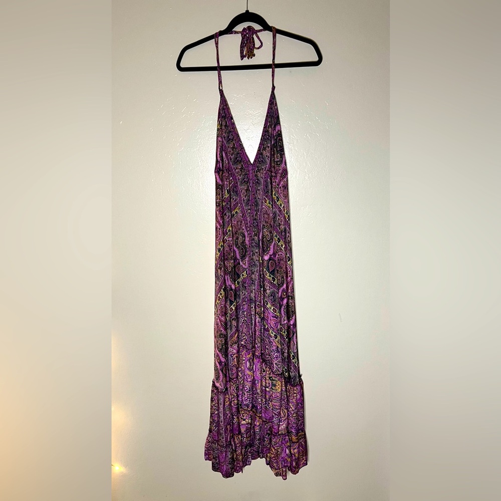 Sexy Bohemian Backless Paisley Silk Maxi Dress